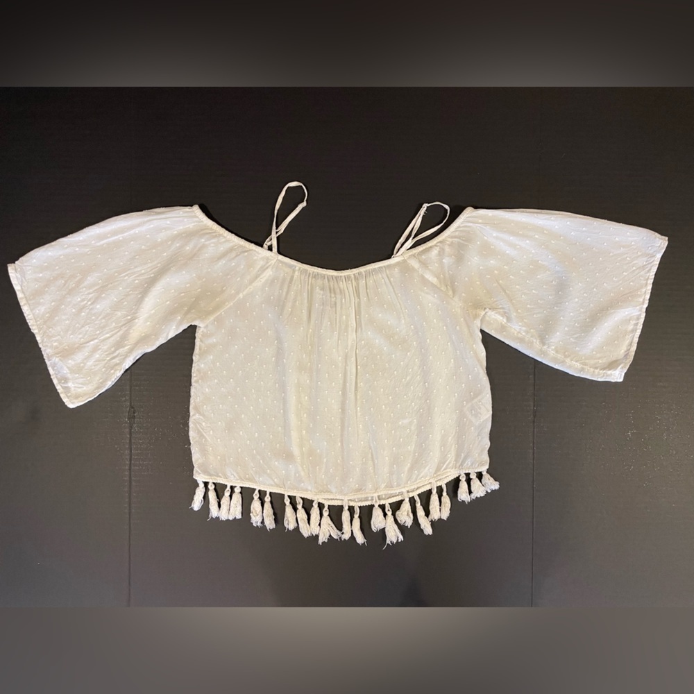 American Eagle white 3/4 sleeve crop top blouse size XS